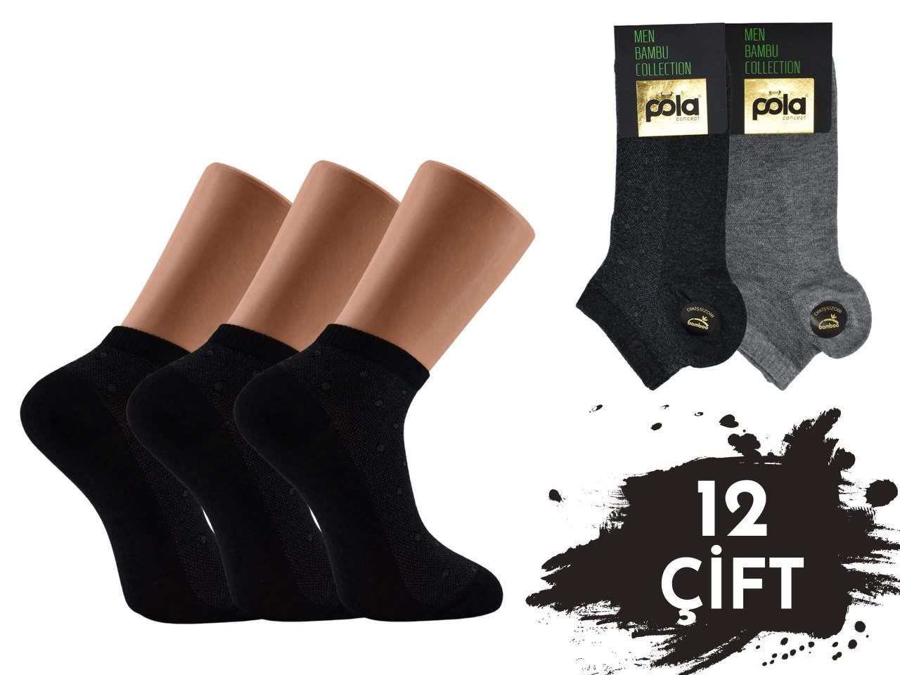 Pola 1640 Parfümlü Yazlık Dikişsiz Bambu Erkek Patik 12'li