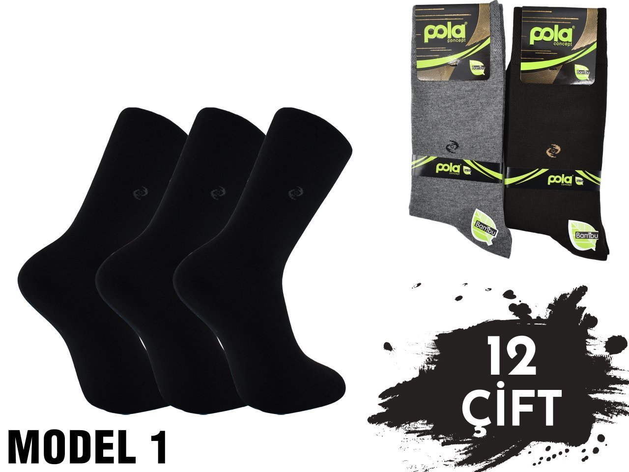 Pola Bambu Erkek Dikişsiz Çorap 12'li