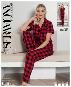 Seramony 201 (S-M-L-XL-XXL) Soft Milan Kısa Kollu Boydan Düğmeli Bayan Pijama Takım 4'lü
