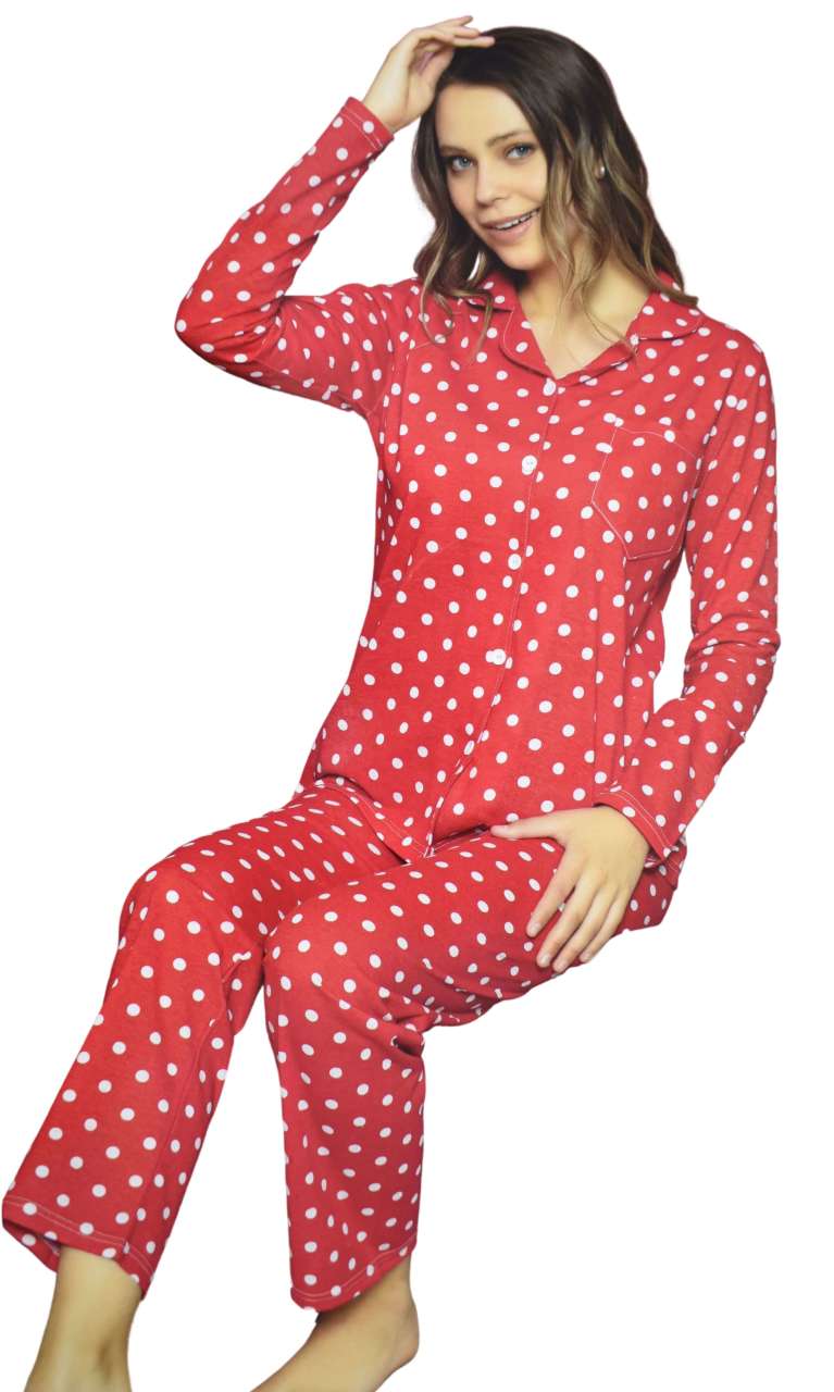 Polcan 2043 Uzun Kollu Düğmeli Bayan Pijama Takımı