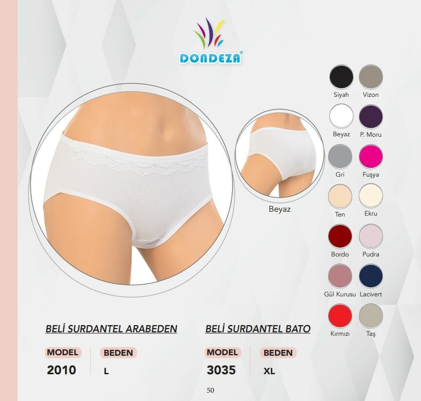 Dondeza 2010 Beli Sur Dantel L Beden Bayan Külot 12'li
