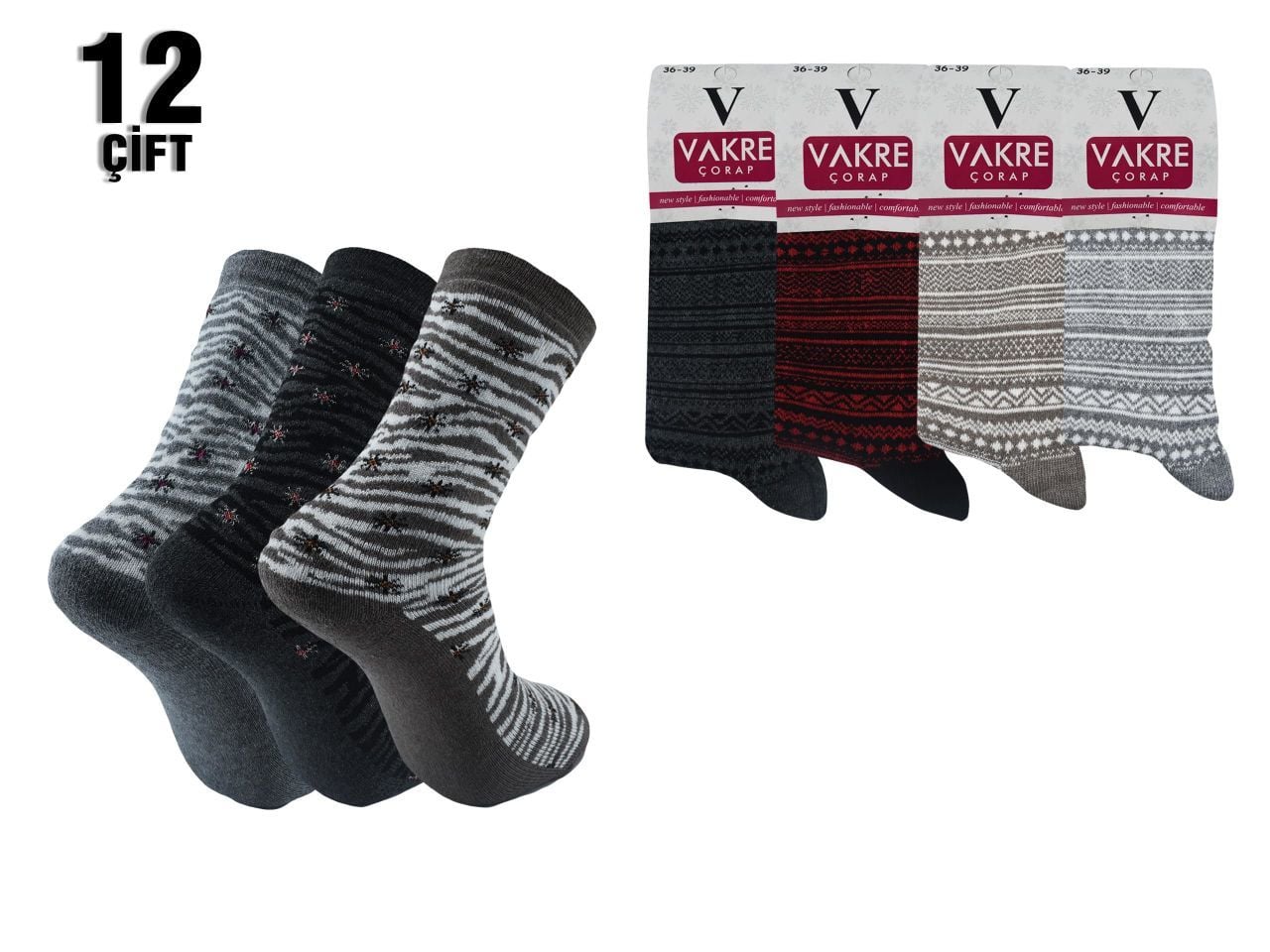 Vakre Bayan Havlu Kışlık Çorap 12'li