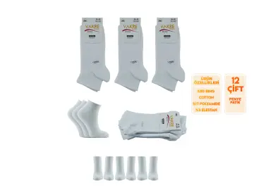 Vakre 9328-Beyaz (36-40) Bayan Penye Patik Çorap 12'li