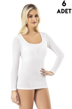 Kota 6655 Kare Yaka Uzun Kol Modal Kaşkorse Pedli T-shirt 6'lı