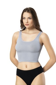 Kota 6438 Bayan Kaşkorse Tırnak Dantelli Geniş Askılı Crop
