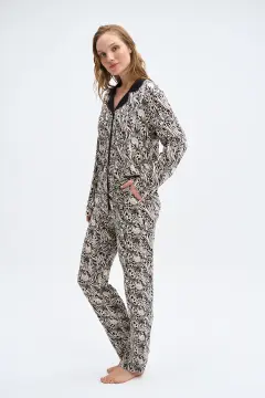 Pijadore 2017 (M-L-XL-XXL) Uzun Kollu Boydan Düğmeli Bayan Pijama Takım 4'lü