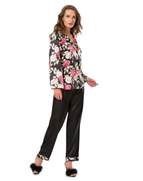 Moongirl 001 Bayan Saten İkili Pijama Takım