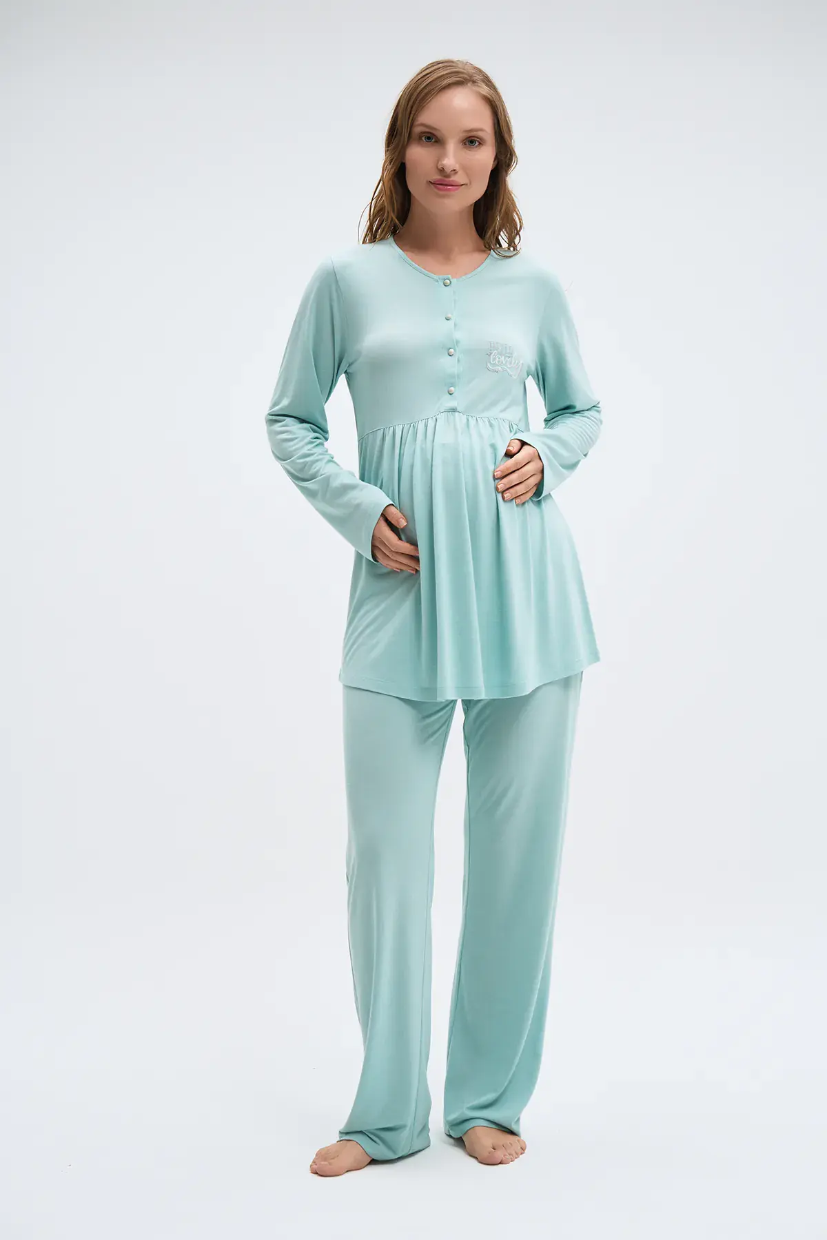 Pijadore 2015 (M-L-XL-XXL) Uzun Kollu Lohusa Bayan Pijama Takım 4'lü