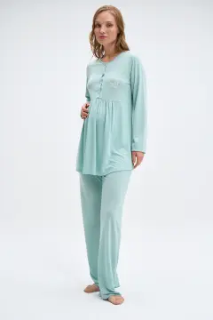 Pijadore 2015 (M-L-XL-XXL) Uzun Kollu Lohusa Bayan Pijama Takım 4'lü