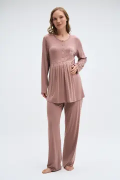 Pijadore 2015 (M-L-XL-XXL) Uzun Kollu Lohusa Bayan Pijama Takım 4'lü