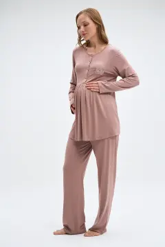 Pijadore 2015 (M-L-XL-XXL) Uzun Kollu Lohusa Bayan Pijama Takım 4'lü