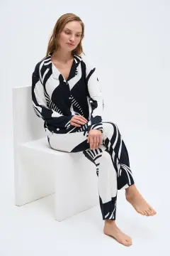 Pijadore 2019 (M-L-XL-XXL) Uzun Kollu Boydan Düğmeli Bayan Pijama Takım 4'lü