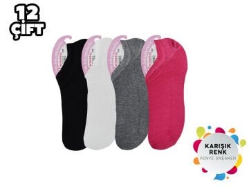 İntegral 006 Karışık Renk Bayan Penye Sneakers Çorap 12'li