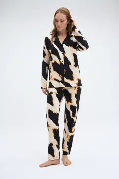 Pijadore 2057 (M-L-XL-XXL) Uzun Kollu Boydan Düğmeli Bayan Pijama Takım 4'lü
