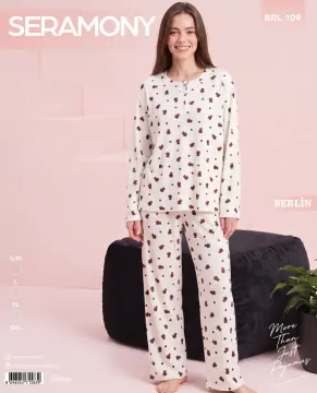 Seramony 109 (S-M-L-XL-XXL) Berlin Üç Düğmeli Bayan Uzun Kollu Pijama Takım 4'lü