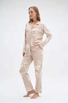 Pijadore 2086 (M-L-XL-XXL) Uzun Kollu Boydan Düğmeli Bayan Pijama Takım 4'lü