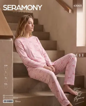 Seramony 43003 (S-M-L-XL-XXL) Süet Uzun Kollu Bayan Pijama Takım 4'lü