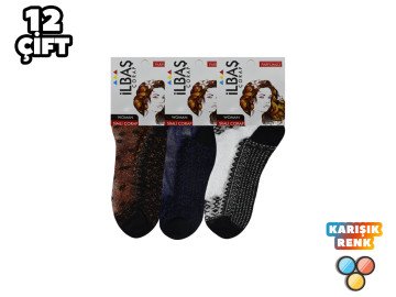 İlbaş Bayan Desenli Simli Tül Patik 12'li